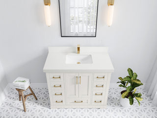 Boston 42" Single Sink Bath Vanity in Alabaster 2" White Quartz