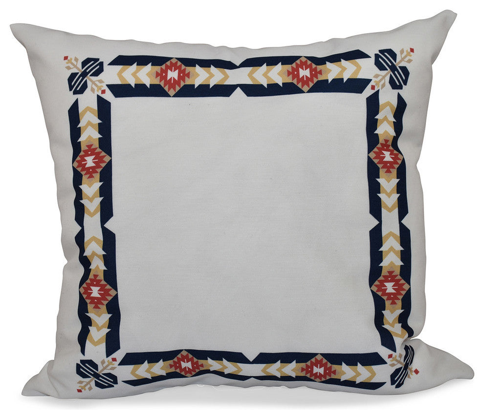 Jodhpur Border , Geometric Print Pillow, Navy Blue, 18"x18"