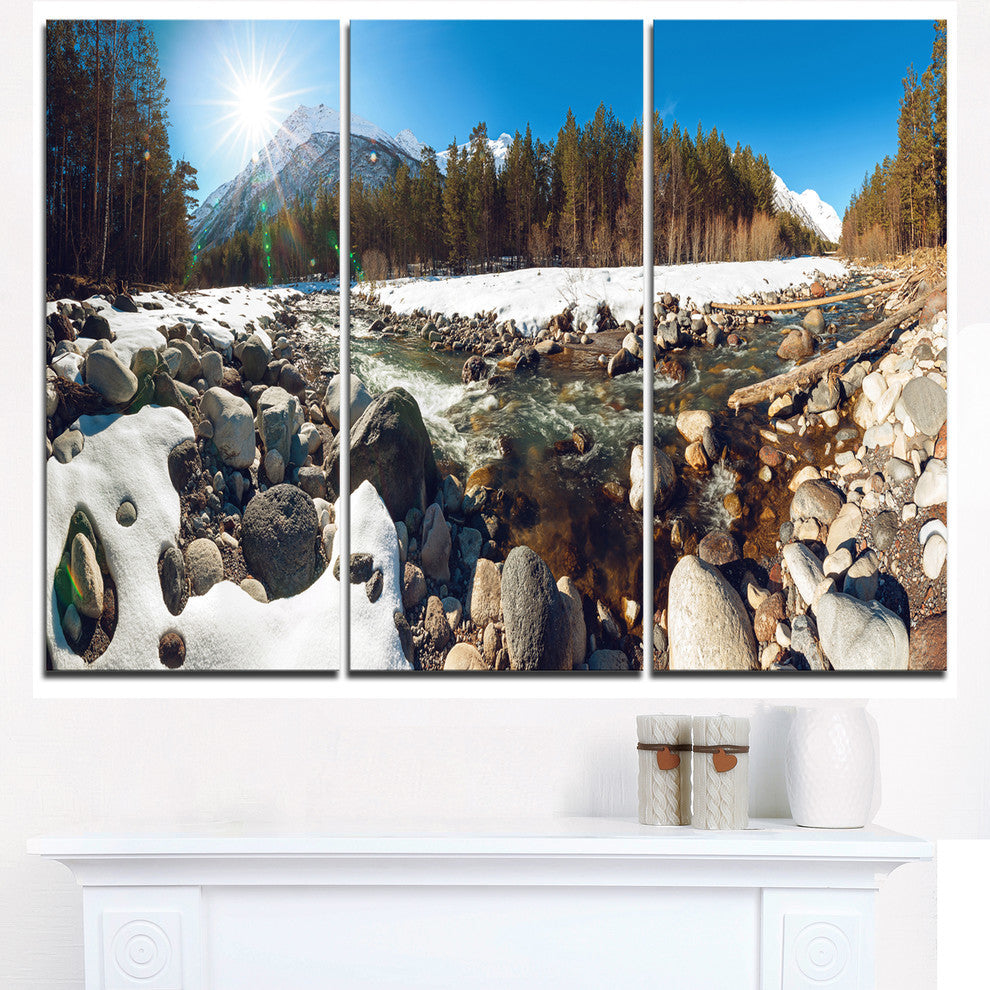 "Baskan Mountain River at Wintertime" Metal Wall Art, 3 Panels, 36"x28"