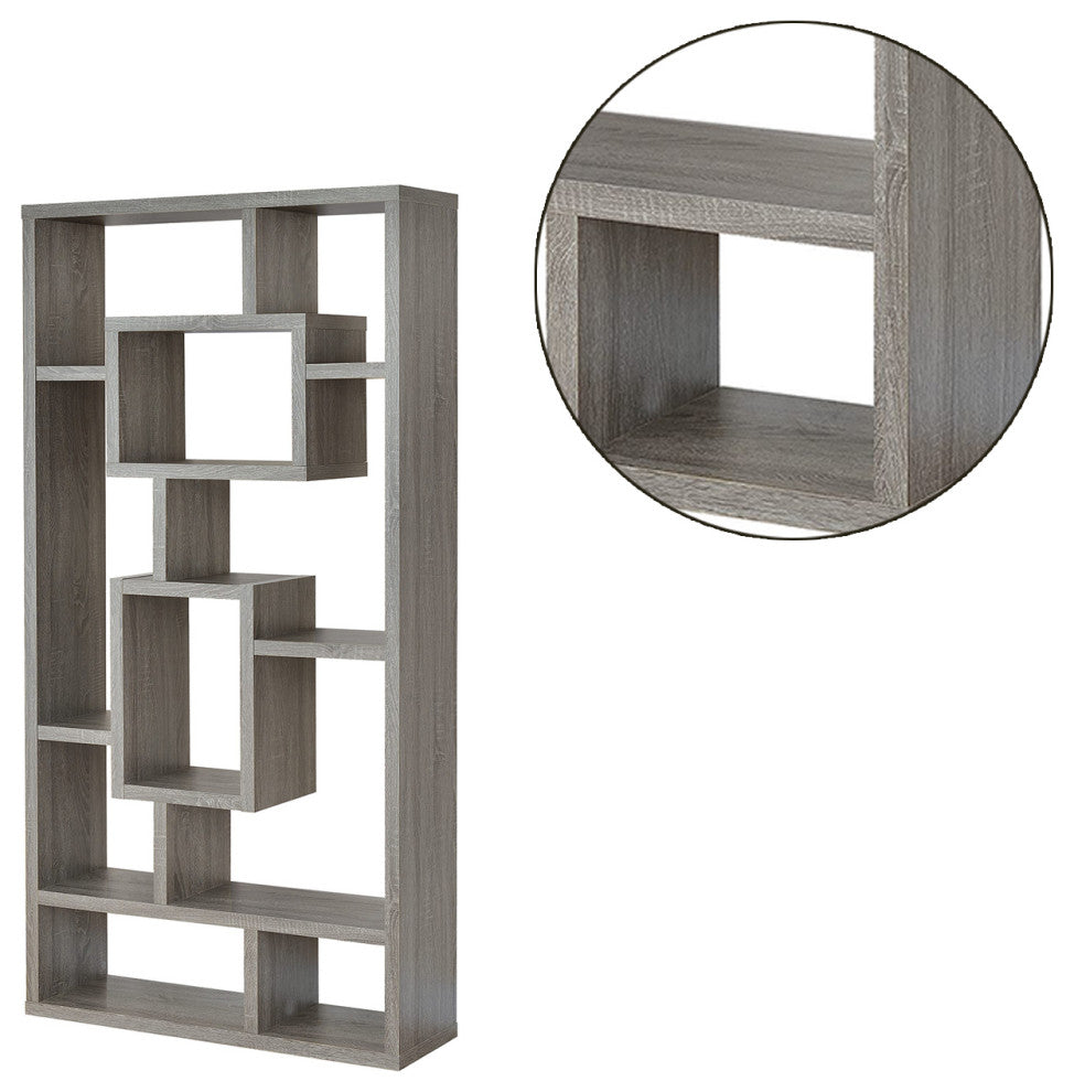 10-Shelf Wood Bookcase, Weathered Gray