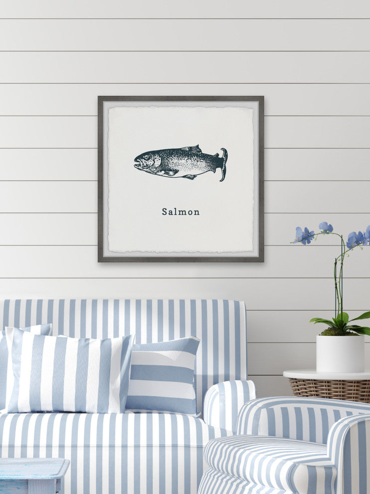"Salmon in White" Framed Painting Print, 32x32