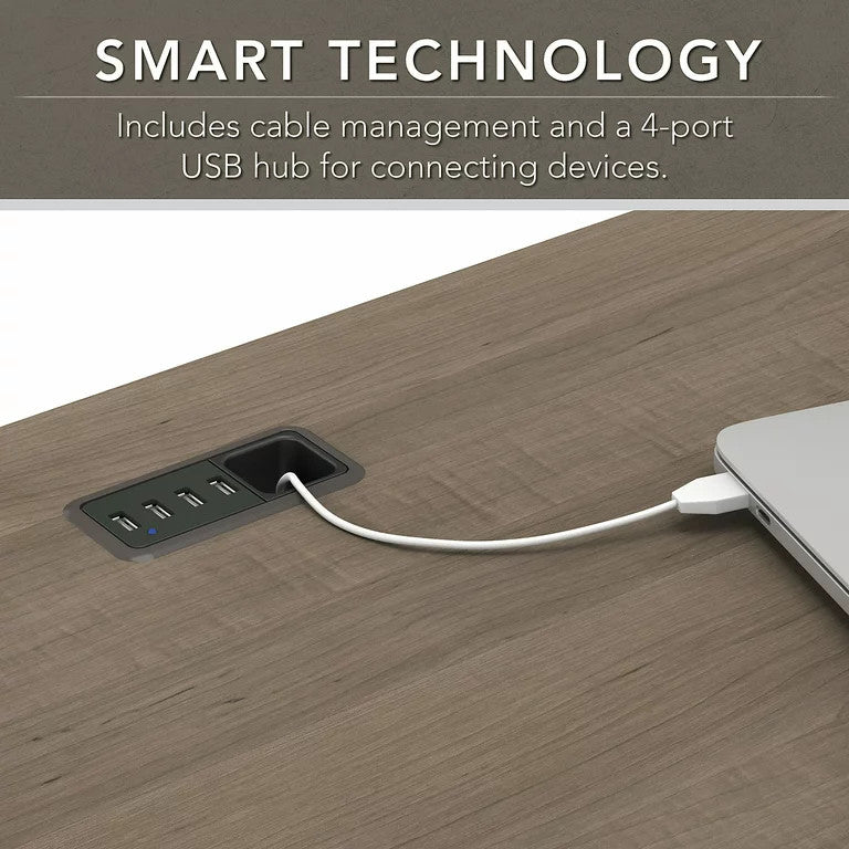 L-Shaped Desk, Worktop With USB Charging Ports & Cable Management, Ash Gray