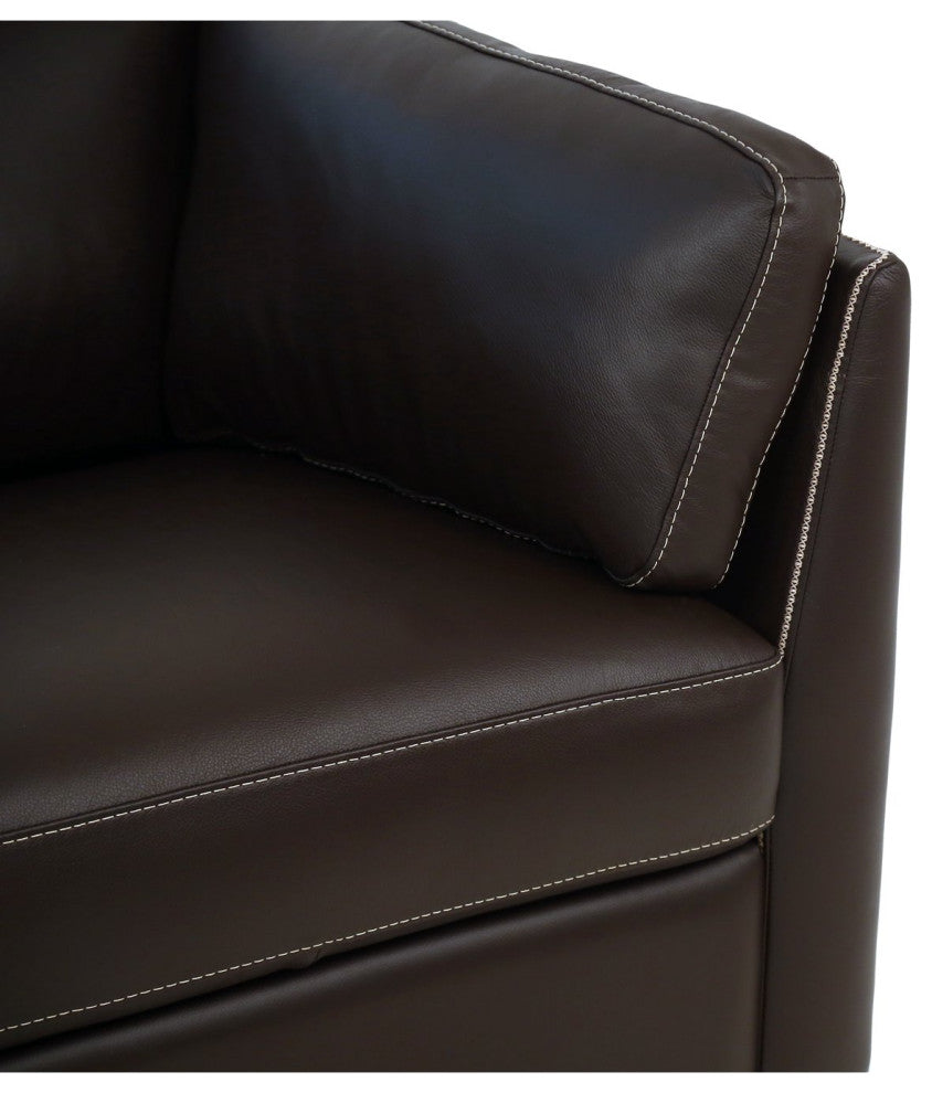 Comfortable Sofa, Genuine Leather Upholstered Seat With Sloped Arms, Chocolate