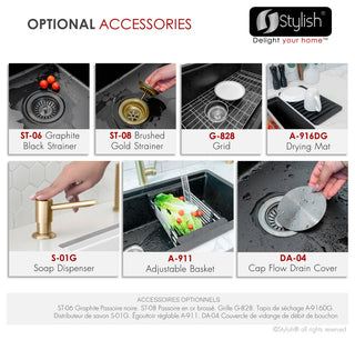 Stylish 28" Dual Mount Single Bowl Black Granite Kitchen Sink