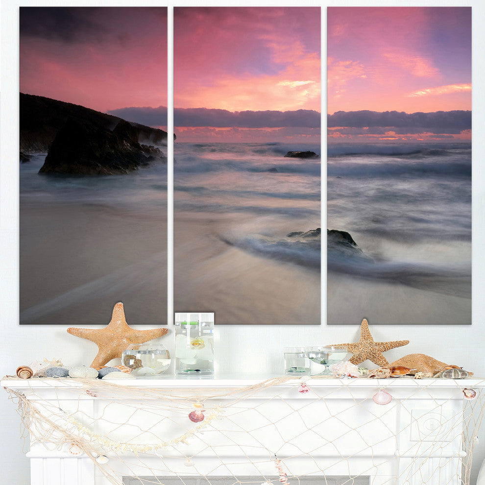 "White Waters at Guincho Beach Cascais" Metal Wall Art, 3 Panels, 36"x28"