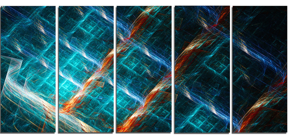 Glowing Green Fractal Grill, Abstract Art on Canvas, 60"x28", 5 Panels