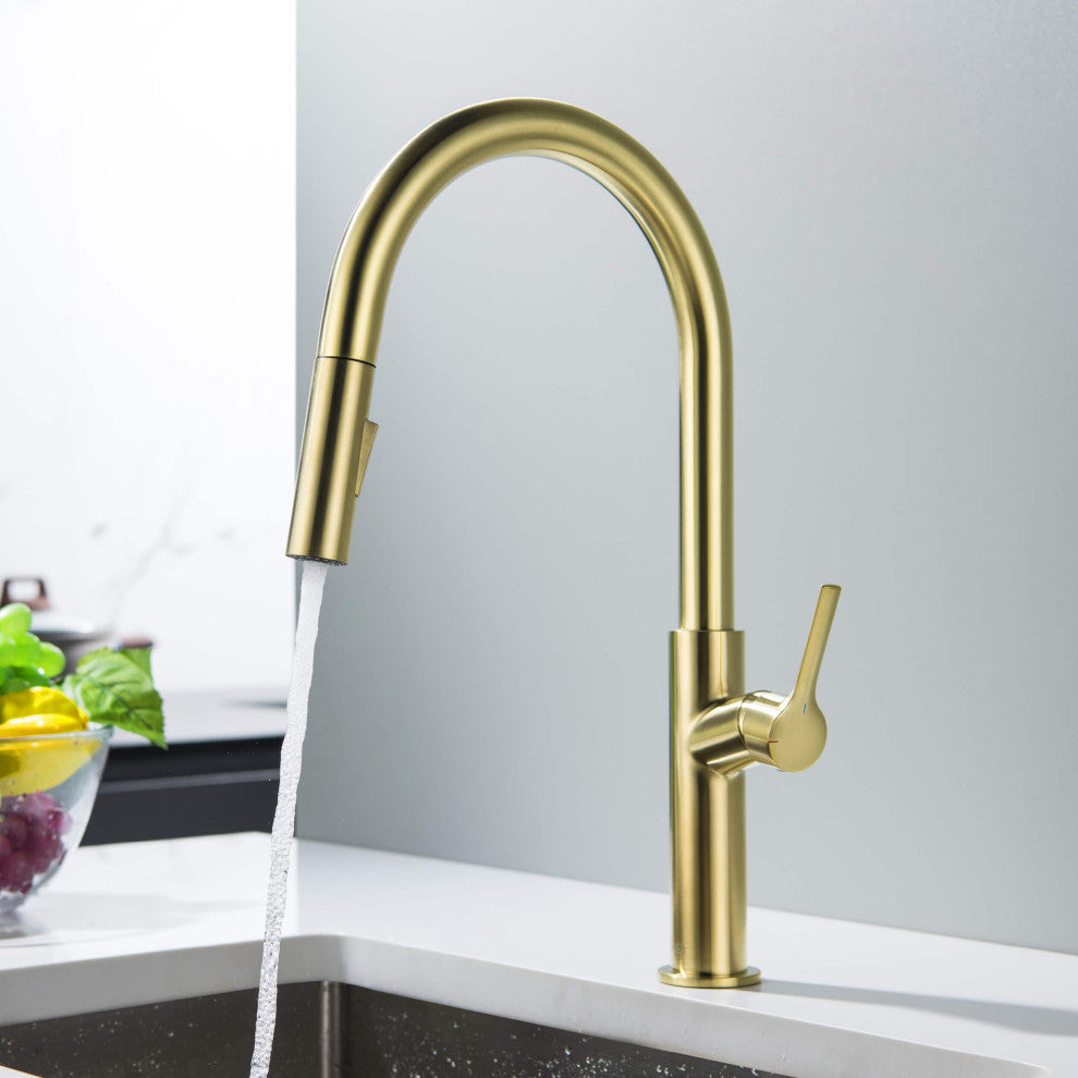 Fusion-T Single Handle Pull Down Sink Faucet With Soap Dispenser, Brushed Gold