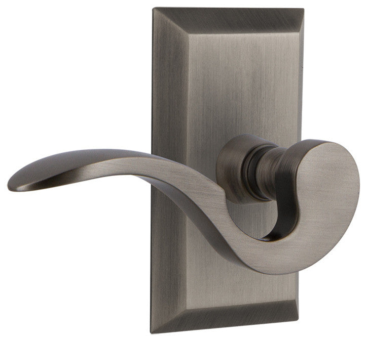 Studio Plate With Manor Lever, Antique Pewter, Passage, Left-Handed