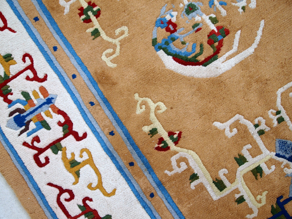 Handmade vintage Art Deco Chinese rug 3.9' x 6.9' ( 120cm x 213cm ) 1960s