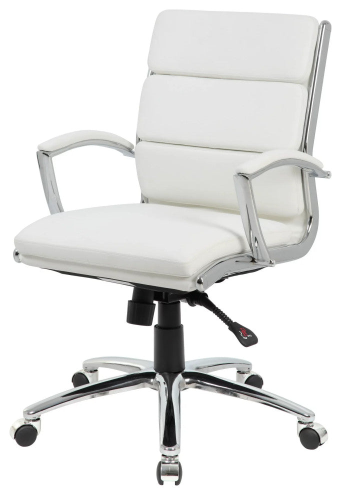 Office Chair, Chrome Metal Base With Adjustable Height & Padded Arms, White