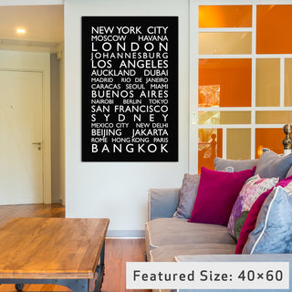 "World Cities Bus Roll" Wrapped Canvas Art Print, 18x12x1.5