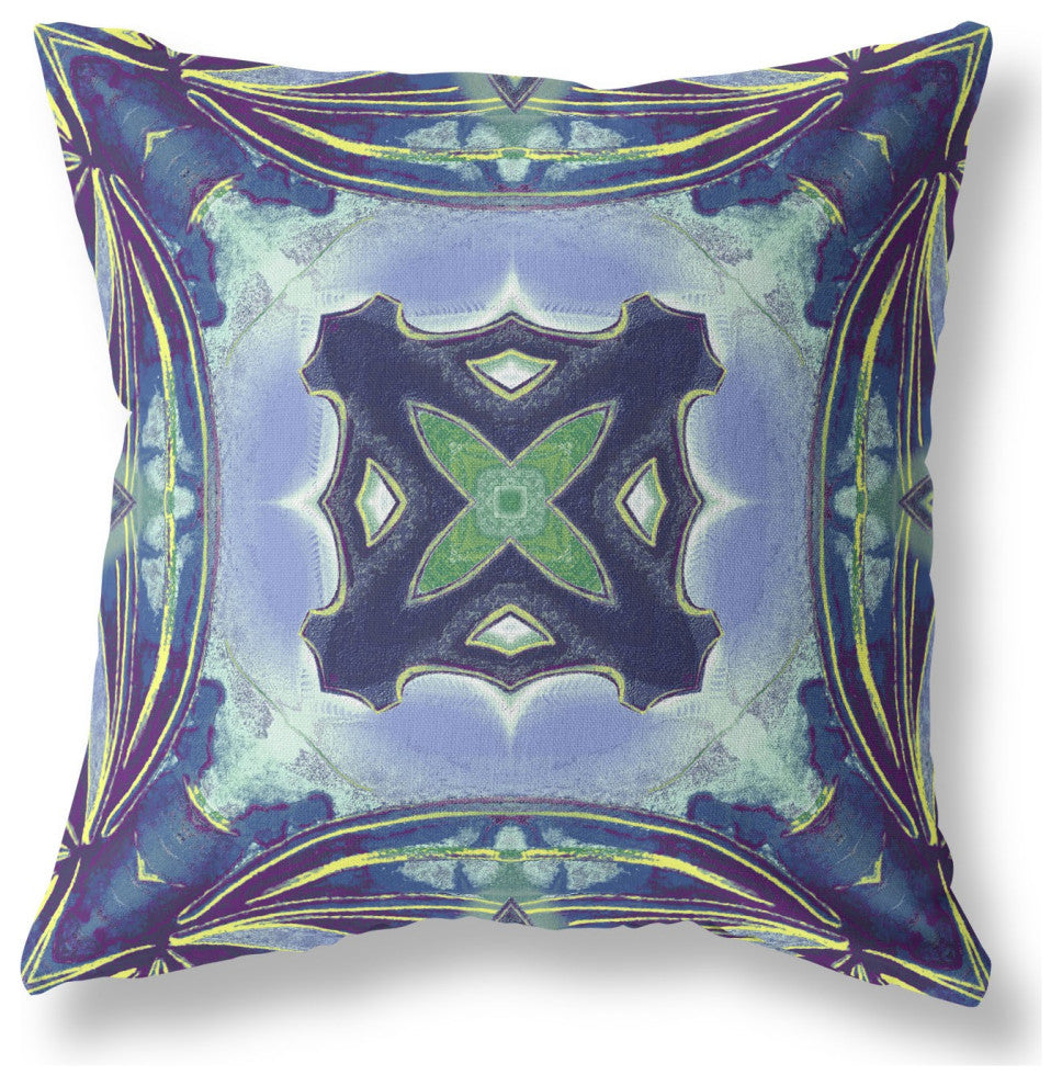 18" Blue Green Geo Tribal Suede Throw Pillow