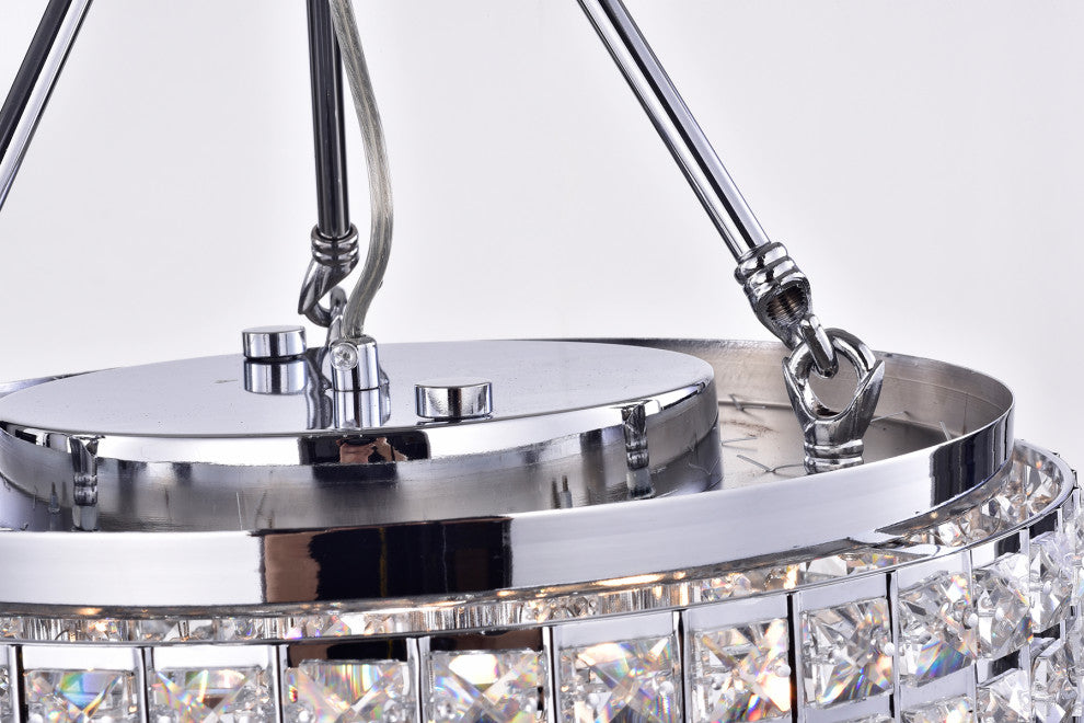 4-Light Chrome Semi Flush Mount Beaded Drum Crystal Chandelier Glam