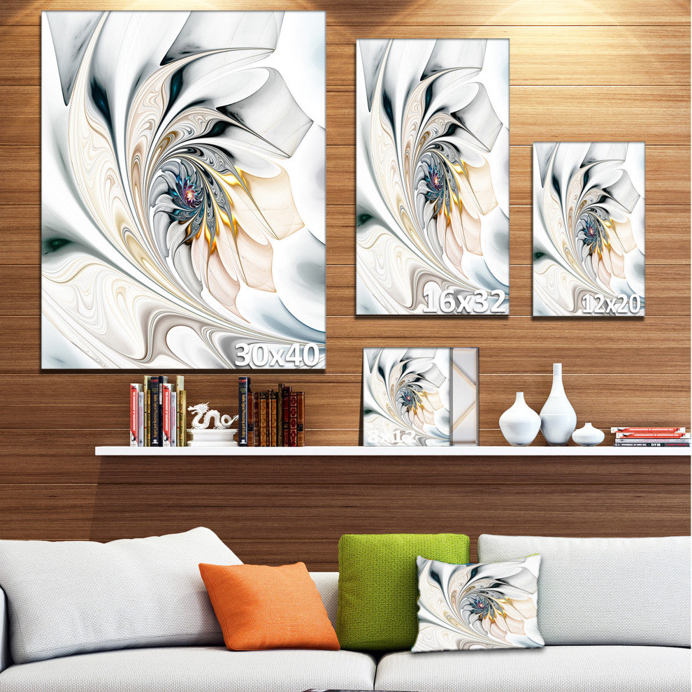 Designart - White Stained Glass Floral Art - Floral Wall Art Canvas, 12"x20"