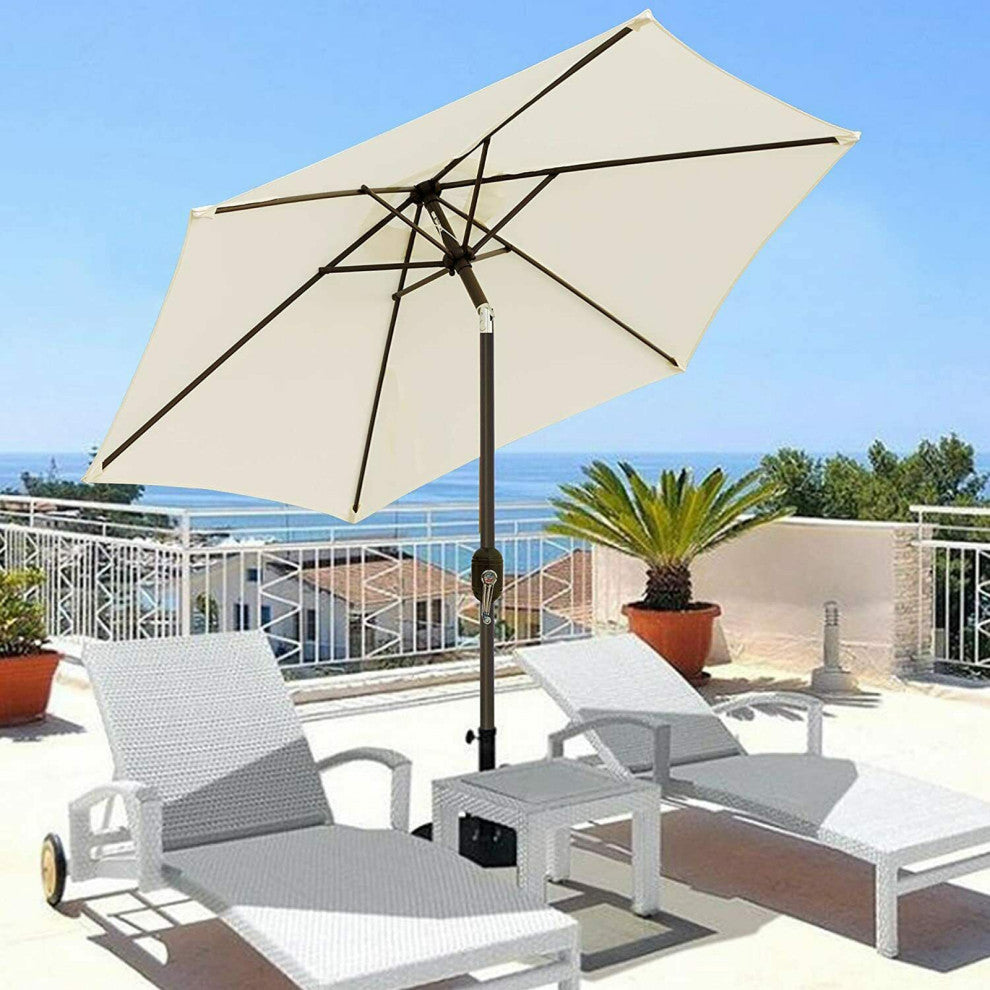 8' Outdoor Patio Steel Market Umbrella With Push Button Tilt and Crank, White