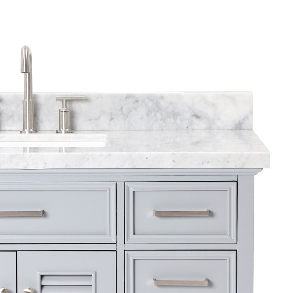 Kensington 49" Bath Vanity Rectangle Sink in Grey With Carrara Marble Top