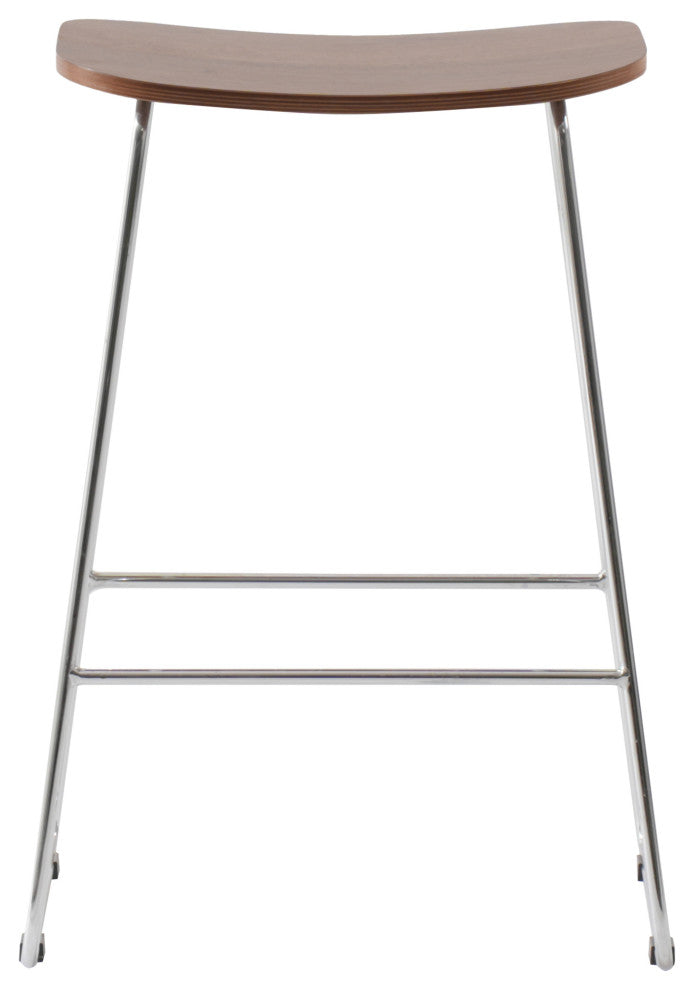 LeisureMod Melrose Modern Wood Counter Stool With Chrome Base, Walnut