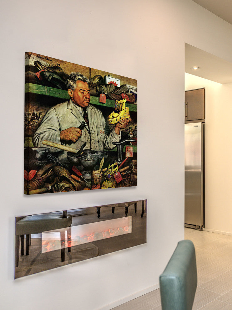 "Shoe Repairman" Painting Print on Canvas by Stevan Dohanos