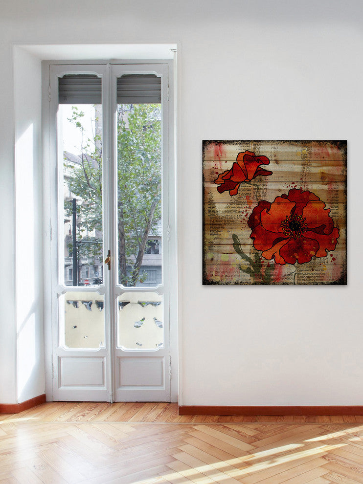 Marmont Hill, "Dark Red Poppies" by Vicki Butler Print, Natural Pine Wood