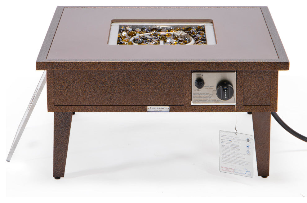 Leisuremod Walbrooke Patio Square Fire Pit Table With Aluminum Frame, Brown