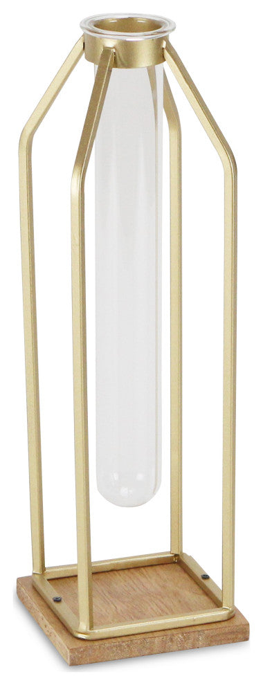 Gold Tall Metal Stand With Glass Tube