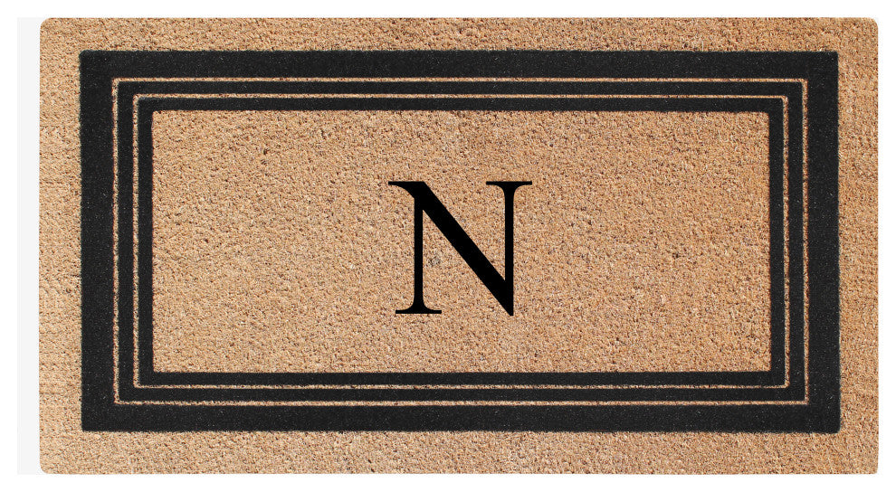 A1HC Natural Coir Monogrammed Triple Border Flock Durable Doormat, 18"x30", N