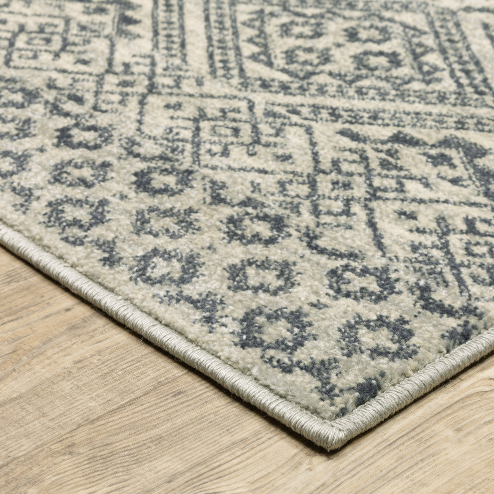 Bastian Tribal Geometric Blue/ Beige Indoor Area Rug, Blue, 7'10"x10'