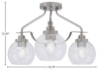 Odyssey 3 Light Semi Flush Mount, Brushed Nickel, 5.75" Clear Bubble Glass