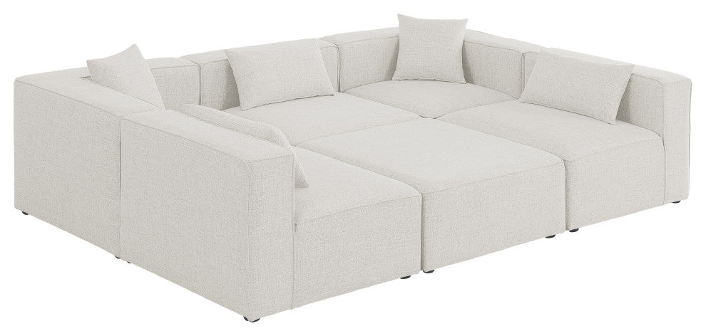 Cube Upholstered Modular Sectional, Cream, 6-Piece: 3 Armless Chair, 2 Corner Chair, 1 Ottoman, Linen Texured Fabric