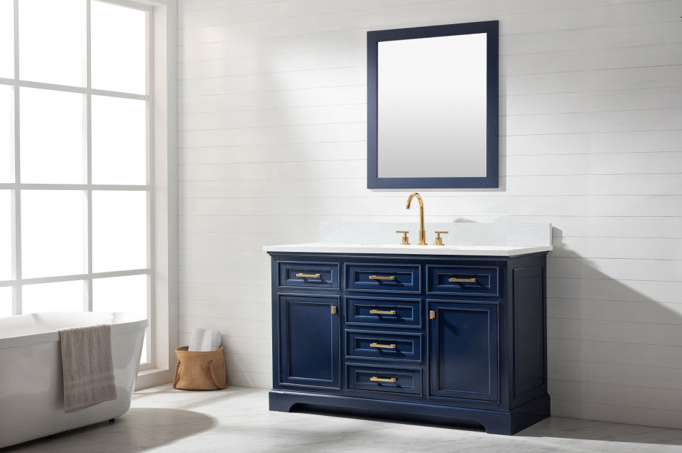 The Finchley Bathroom Vanity, Blue, 54", Single Sink, Freestanding