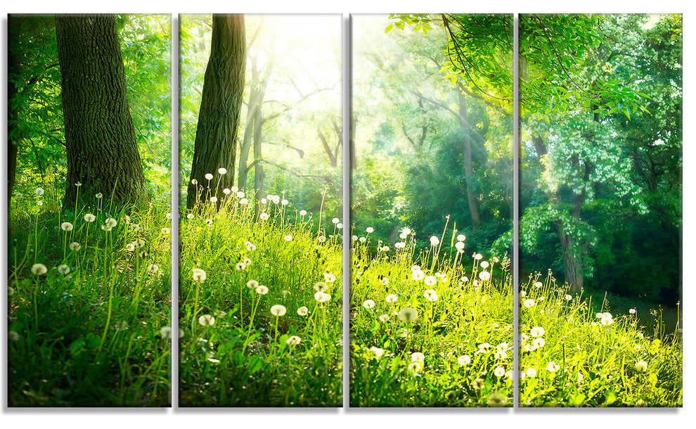 Beautiful Green Grass and Trees, Large Landscape Canvas Print, 48"x28", 4 Panels