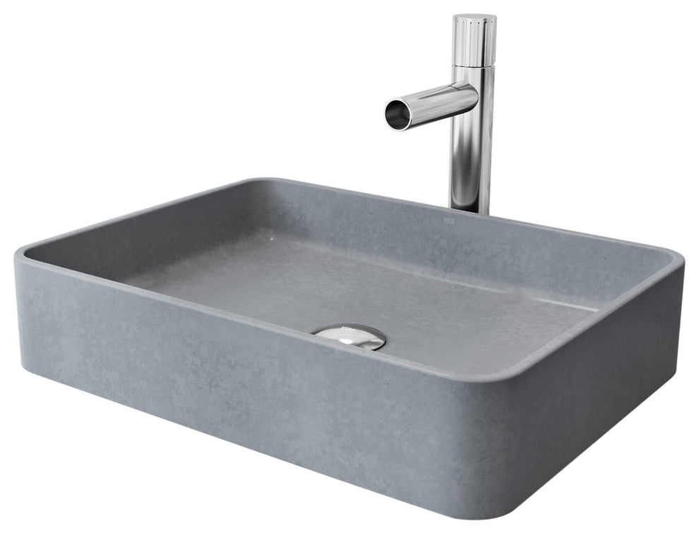 Tarragona 19"L x 14"W Concrete Vessel Sink and Ashford 11"H Faucet Set