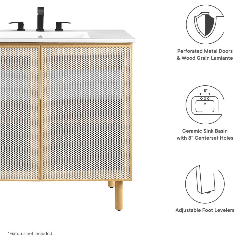 Calla 36" Perforated Metal Bathroom Vanity - White Oak