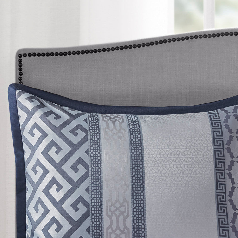 Madison Park Bennett Traditional Greek Keys 7-Piece Comforter Set, Navy Blue, Ki