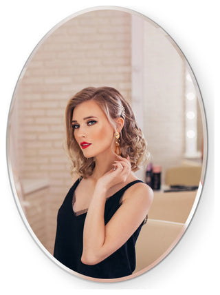 Oval Beveled Polished Frameless Wall Mirror With Hooks, 24"x36"