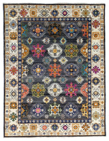 EORC Gray/Ivory Hand Knotted Wool Kazak Collection Rug, 6'x9'