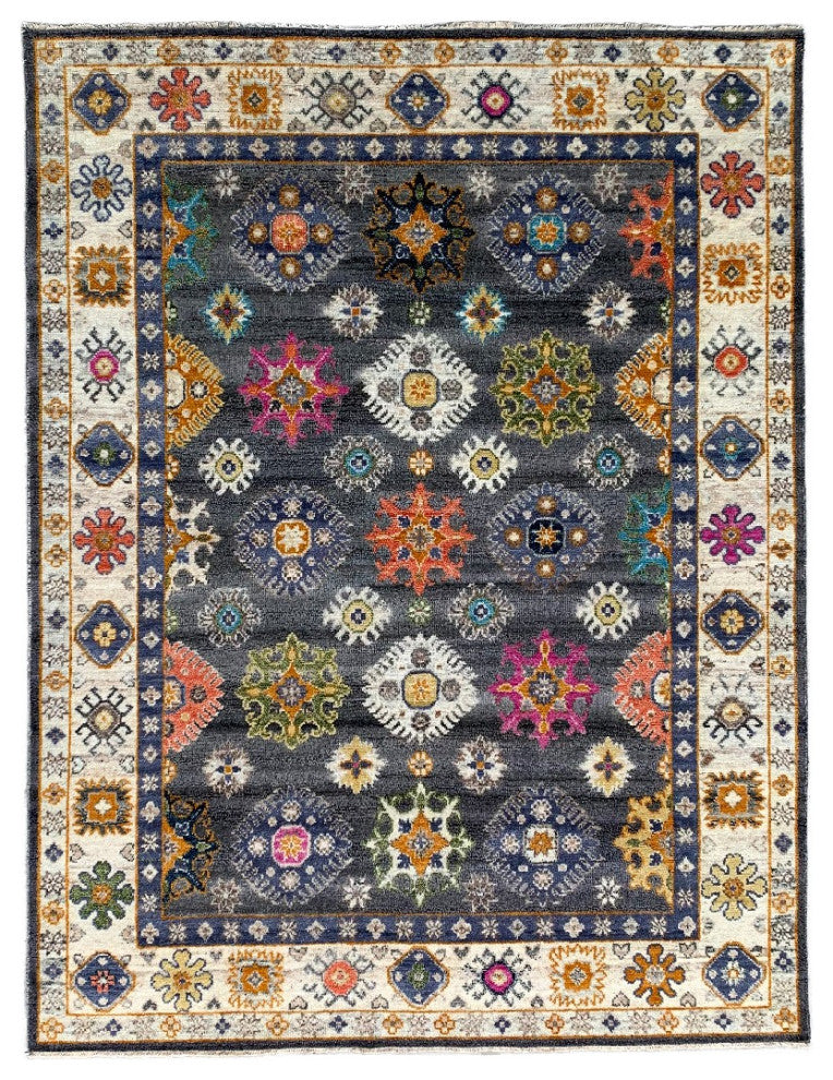 EORC Gray/Ivory Hand Knotted Wool Kazak Collection Rug, 6'x9'
