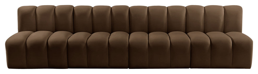 Arc Velvet Upholstered 4-Pc. Modular Sofa, Brown