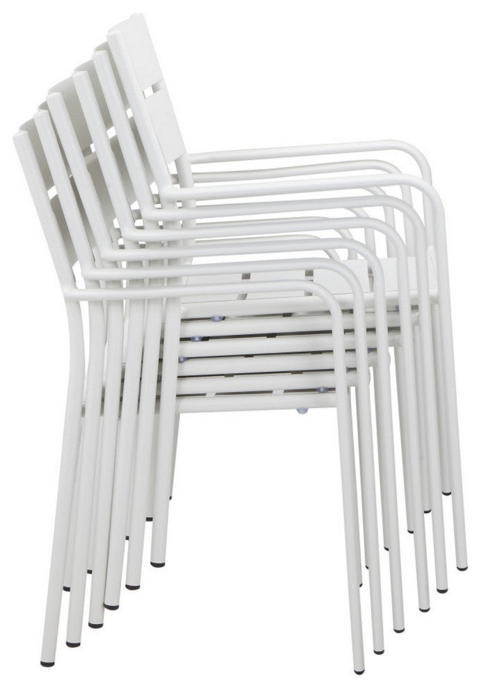 Benzara BM287803 6 Piece Dining Chair Set, White Aluminum Frame, Stackable
