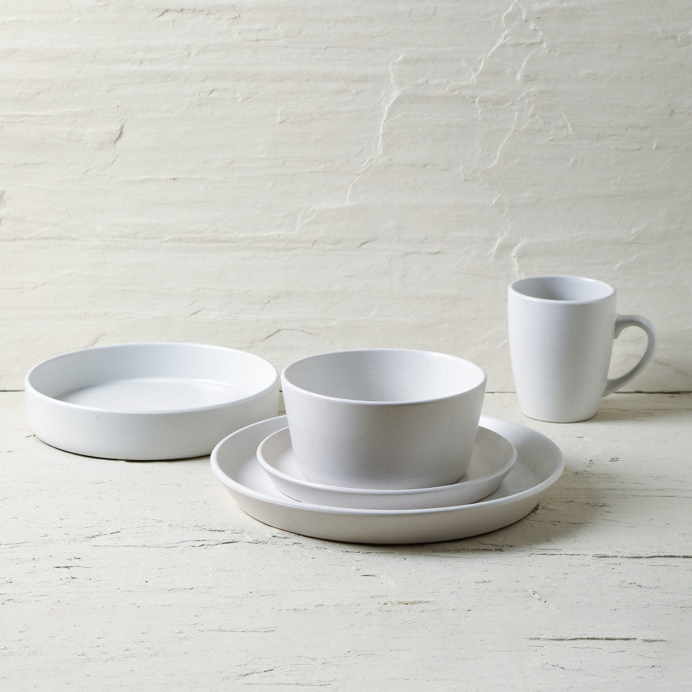 Stone Lain Albie Stoneware 20 Piece Dinnerware Set With Pasta Bowls, White