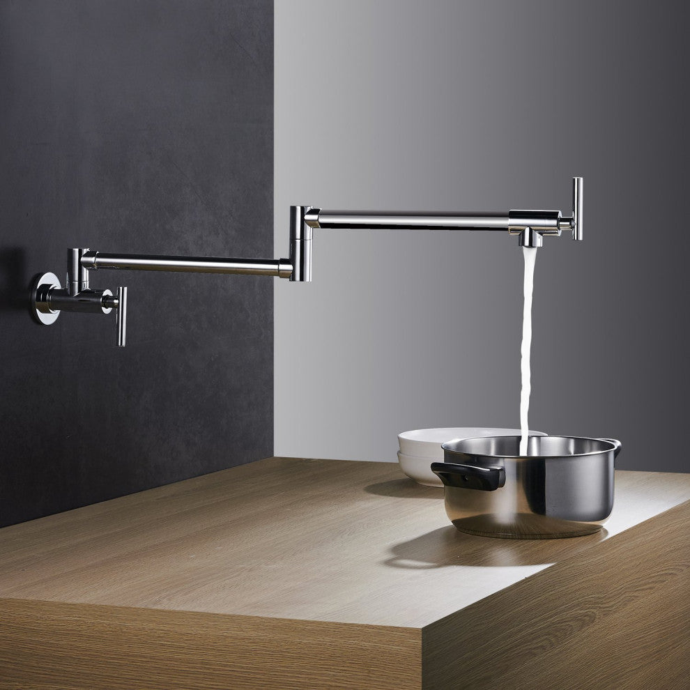 Wellfor Brass Pot Filler Faucet Folding Double Joint Swing Arm, Chrome