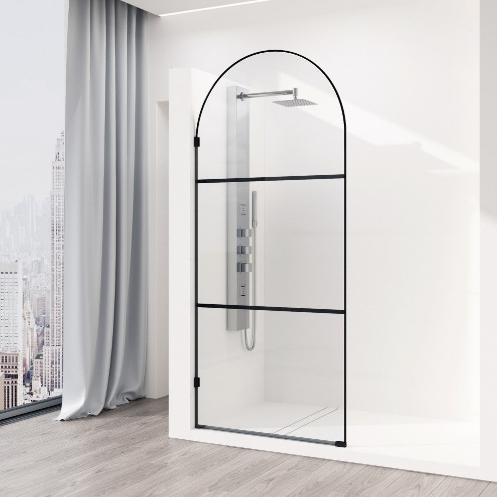 VIGO Arden 34" W x 78" H Framed Fixed Shower Screen, Semi Grid, Clear Glass, Matte Black