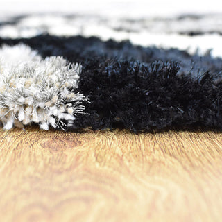 Hand Tufted Shag Polyester Area Rug Contemporary Black Beige, [Rectangle] 4'x6'