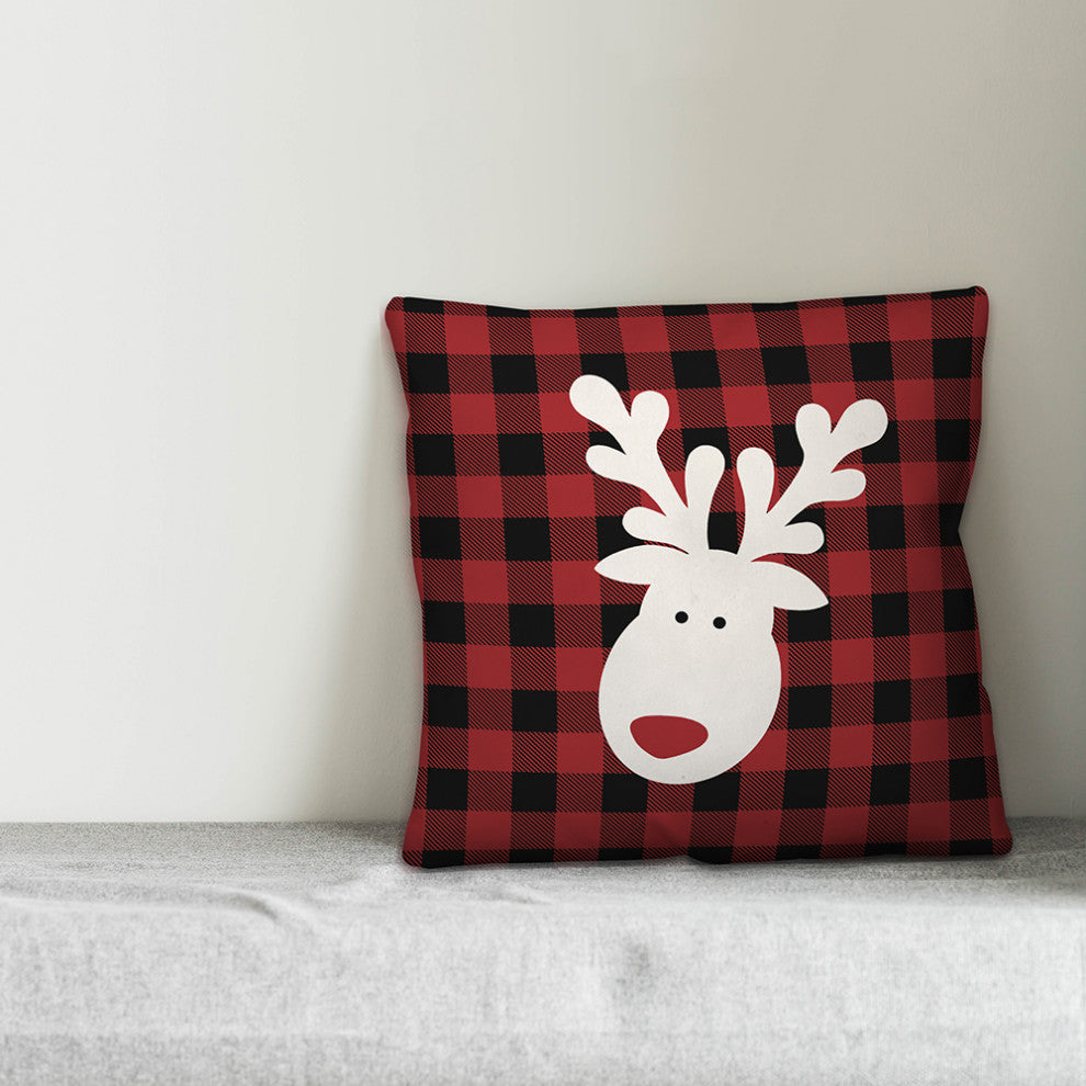 Cute Plaid Reindeer Pillow, 20x20, Throw Pillow