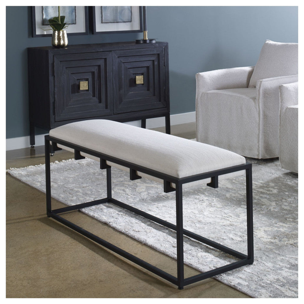 Uttermost 23674 Paradox 47"W Contemporary Iron Framed Upholstered - White /