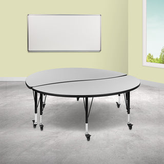 2 Piece Mobile 60" Circle Wave Kids Adjustable Activity Table Set, Gray