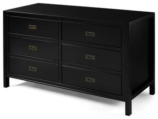 Lydia 57" Classic Solid Wood 6 Drawer Dresser - Black