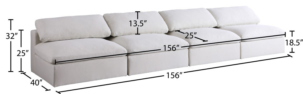 Serene Linen Textured Fabric Deluxe Comfort 4-Piece Modular Sofa, Cream