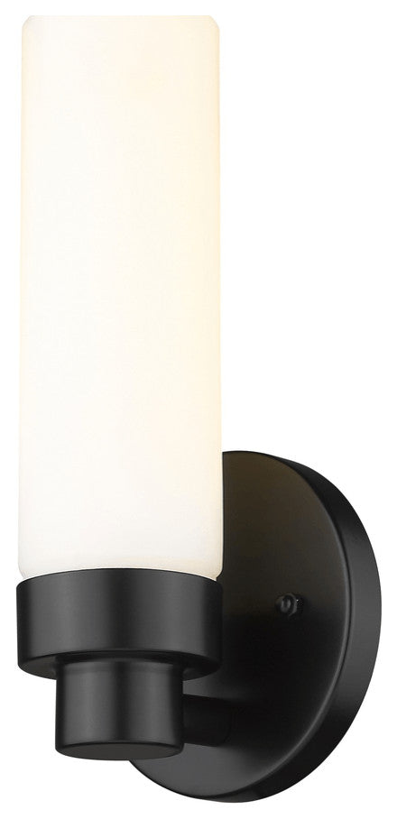 Matte Black Wall Light with Narrow Frosted Glass Shade