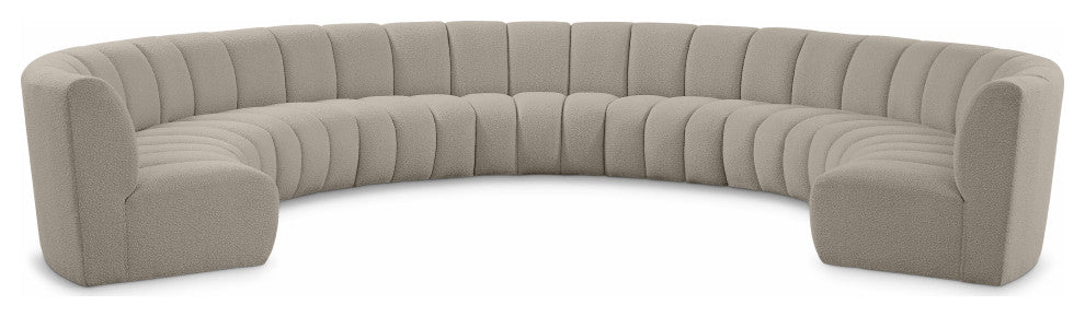 Infinity Black Boucle Fabric Upholstered Arc Shaped Modular Sectional, Brown, 9-Piece, Arc-Shaped